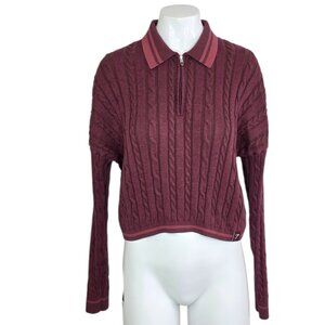 Gymshark Rest Day Cable Knit Crop Pullover Sweater, Zip Front, Size Small